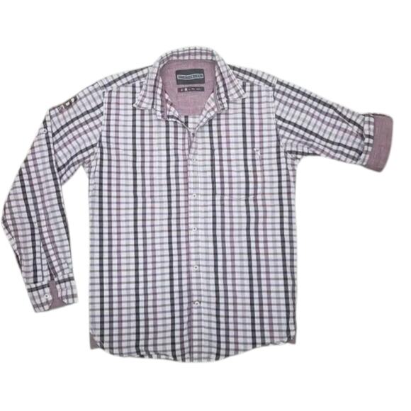 Rockstar Jeans Plaid Checks Shirt Snap Button Contrast Roll tab Rare Unique XS S - Picture 1 of 10